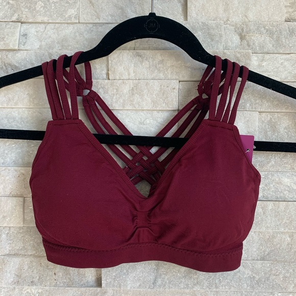 Burgundy Strappy Racerback Seamless Bralette - Picture 2 of 6